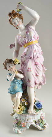 Saxonian Dresden Figurines Woman And Child ;Flowers - No Box