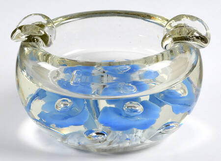 Paperweight Blue Floral Ashtray-2 Slot - No Box