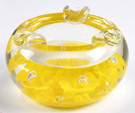Paperweight Yellow Floral Ashtray-3 Slot - No Box