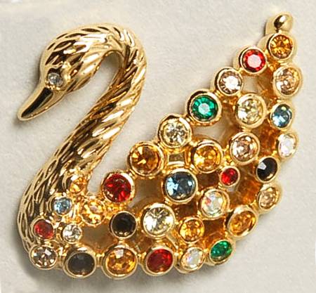 Society Member Jewelry Swan Multicolor Brooch - No Box