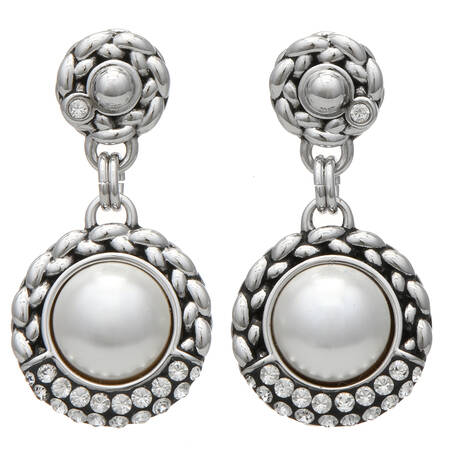 Earrings Crystal & Pearl Drop Earrings - With Box
