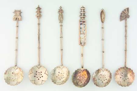 Various Sterling Souvenir Spoons Set Of 6-Different Handle Finials - No Box
