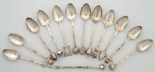 Various Sterling Souvenir Spoons Set Of 12-Different Finials - No Box