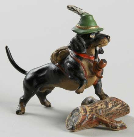 Vienna Bronze Dachshund On Log - No Box