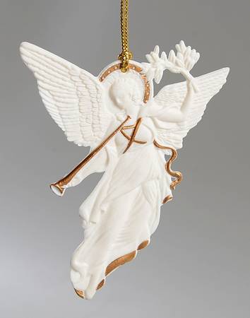 Wedgwood Christmas Ornament Angel With Horn - Boxed