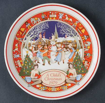 Childs Christmas Plate-Queensware Children And Snowman - With Box