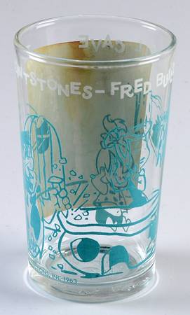 Flintstones Glasses 1963 Fred Builds A Doll Cave-Blue - No Box