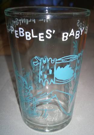 Flintstones Glasses 1963 Pebbles Baby Sitters-Blue - No Box
