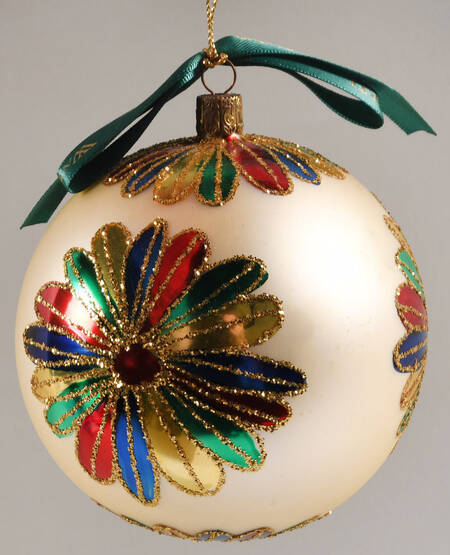 Multicolor on Champagne, White, Gold Starburst Ball - Boxed