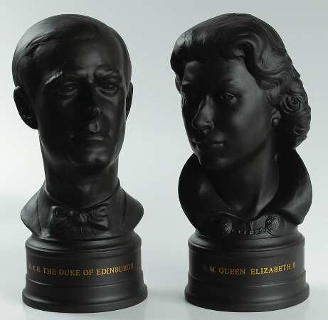 Black Basalt Bust Elizabeth Ii & Duke Of Edinburgh - Boxed