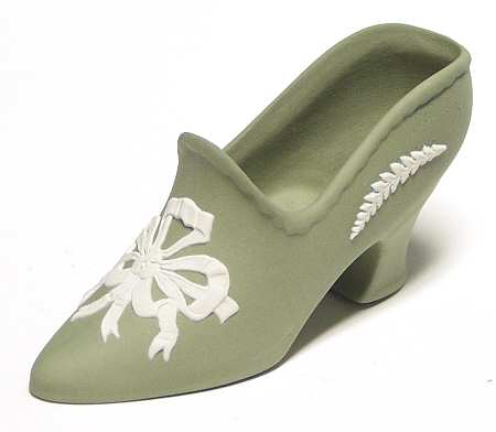 Jasperware Shoe Cream Color On Celadon - Boxed