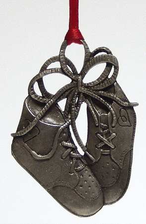 Wallace Pewter Christmas Ornament Baby's Shoes First Christmas-No Date - Boxed