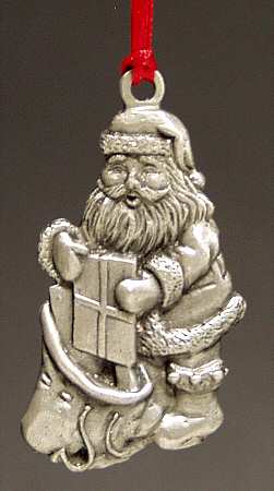 Wallace Pewter Christmas Ornament Santa With Gift - No Box