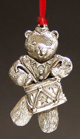 Wallace Pewter Christmas Ornament Teddy Bear With Drum - No Box