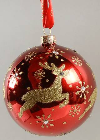 Holiday Heirloom Red and Gold Red Reindeer Ball - Boxed