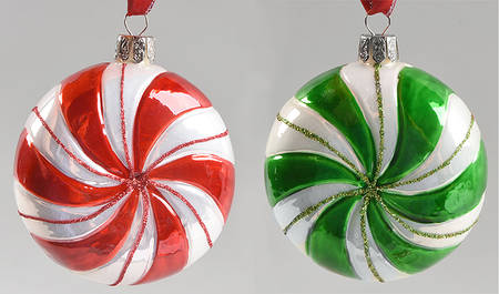 Red and Green with White, Silver Round Candies (Set Of 2) - No Box