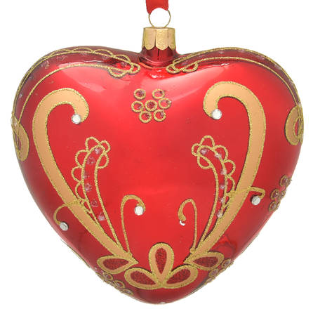 Holiday Heirloom Red and Gold Jeweled Heart - Boxed