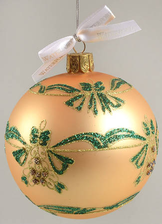 Green with Gold, Silver, White Holiday Ribbons Gold Ball - With Box
