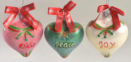 Red and Green with White, Silver Hearts-Love,Joy,Peace (Set Of 3) - Boxed