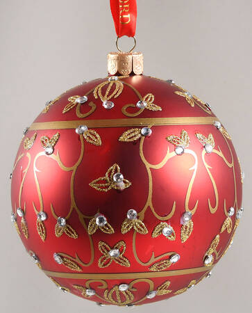 Holiday Heirloom Red and Gold Jewel Holiday Scroll Ball - Boxed
