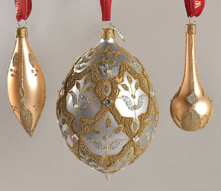Jim O'Leary Beaded Lace Ornaments Silver Beaded Lace Spire (Set/3) - Boxed