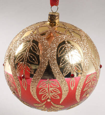 Holiday Heirloom Red and Gold Ruby Grande Peacock Ball - Boxed