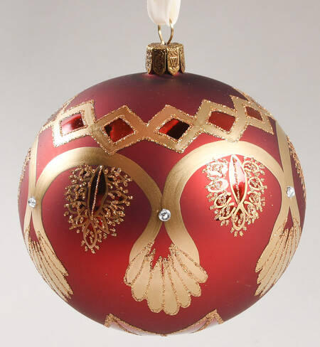 Holiday Heirloom Red and Gold Crimson Peacock Ball - Boxed