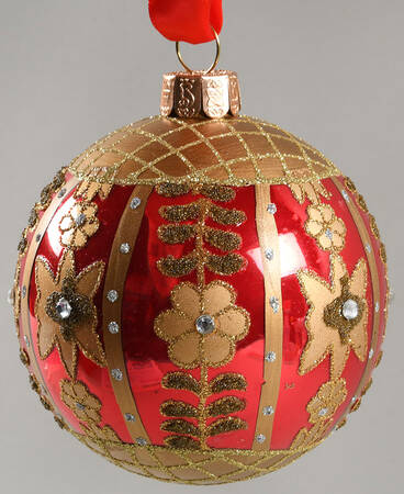 Holiday Heirloom Red and Gold Red Holiday Floral Ball - No Box