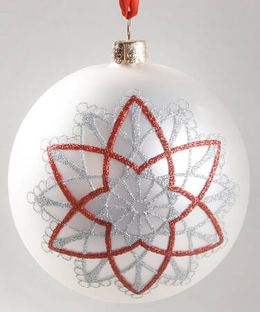 Holiday Heirloom-Red, White, Silver Starburst Ball - No Box