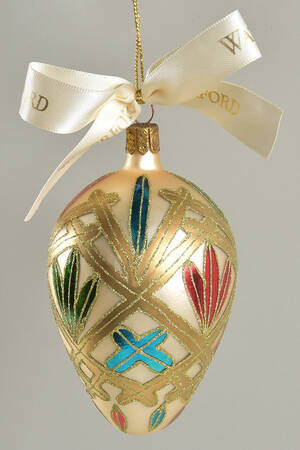 Multicolor on Champagne, White, Gold Lismore Holiday Egg - No Box