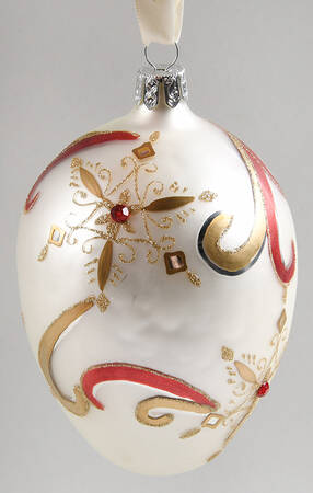 Holiday Heirloom Red and Gold Swirling Snowflake Egg - Boxed