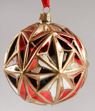 Holiday Heirloom Red and Gold Stained Glass Ball - No Box