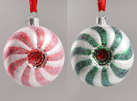 Red and Green with White, Silver Peppermint Reflectors (Set/2) - Boxed