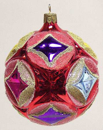 Multicolor Cut and Faceted Red Facet Ball - No Box