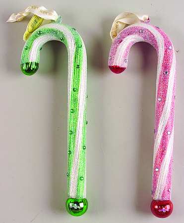 Red and Green with White, Silver Candy Cane Pair - With Box