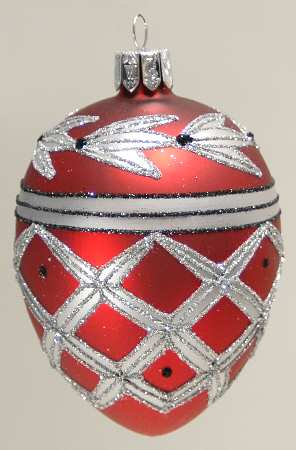Holiday Heirloom-Red, White, Silver Egg Ornament - Boxed