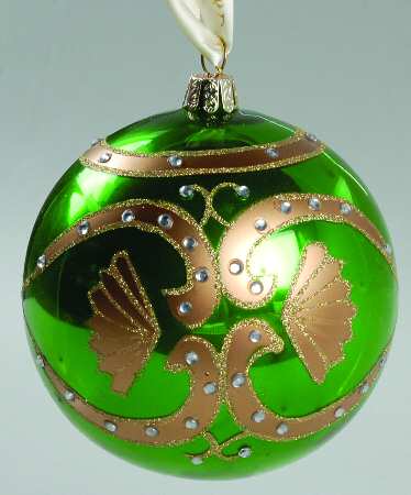 Green with Gold, Silver, White Love Birds Ball - With Box