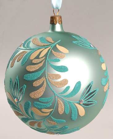 Snow Crystals-Holiday Heirloom Ashbourne Laurel Aqua Ball - Boxed