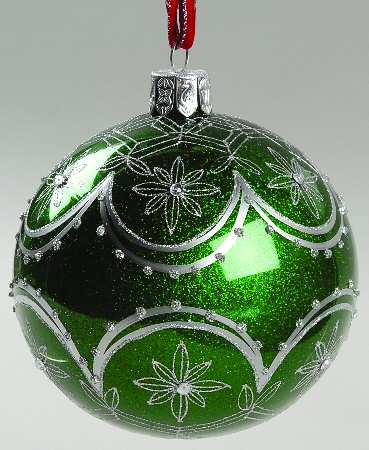 Green with Gold, Silver, White Evergreen Cascade Ball - Boxed