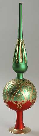 Tree Toppers-Blown Glass Peacock Grande-Red, Green,Gold - No Box
