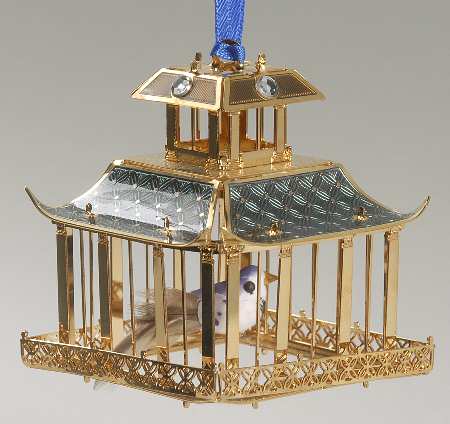 Brass and Enamel Ornaments Edwardian Pagoda Birdcage - Boxed