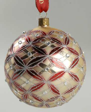 Holiday Heirloom Red and Gold Ivory Thatched Ball - No Box