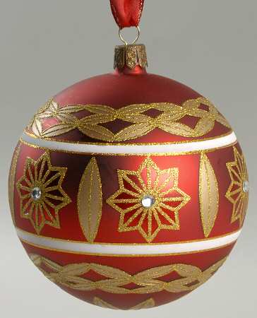 Holiday Heirloom Red and Gold Poinsettia Ball - No Box