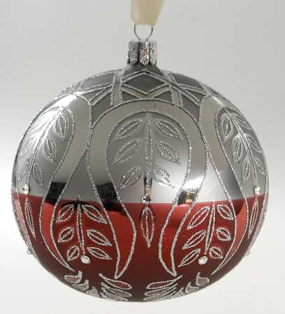 Holiday Heirloom-Red, White, Silver Boreal Peacock Ball - Boxed