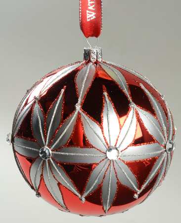 Holiday Heirloom-Red, White, Silver Traditional Crimson Rosslare Ball - Boxed