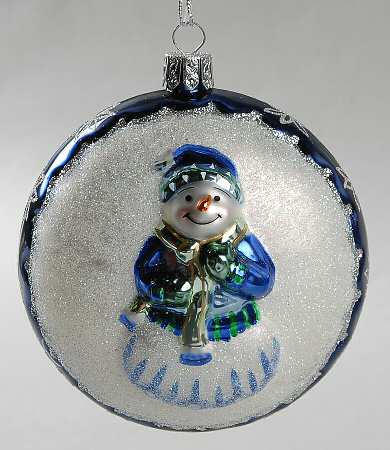 Blue and White Holiday Heirloom Snowman In Blue Medallion - Boxed