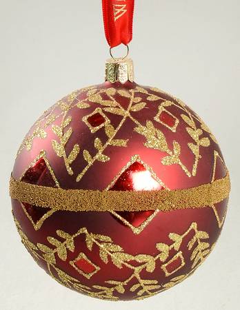 Holiday Heirloom Red and Gold Gold Leaf Ball - With Box 53