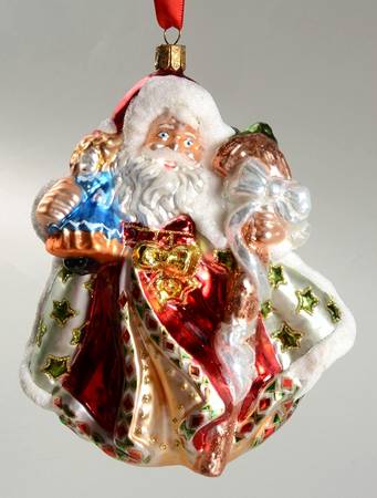 Holiday Heirloom Santa Ornaments Santa With Staff & Green Stars Robe - No Box