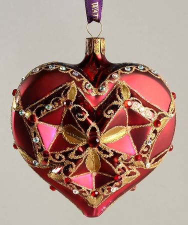 Holiday Heirloom Red and Gold Jeweled Red Heart - Boxed