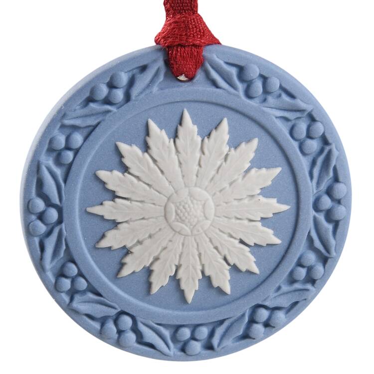 Jasperware Cameo Ornament Flower Ornament- Blue/White - No Box